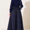 Checkedered Pleated Skirt with Waist Belt Navy Blue - immagine 4