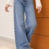 ⁦Wide-Leg Denim Pants with Belt Denim⁩ - الصورة ⁦5⁩