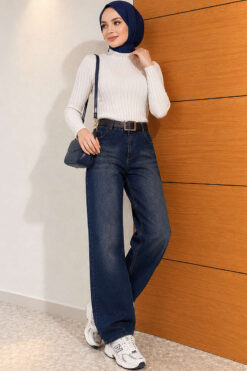 Alternative view of Wide-Leg Denim Pants with Belt Denim