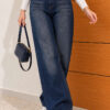 ⁦Wide-Leg Denim Pants with Belt Denim⁩ - الصورة ⁦3⁩