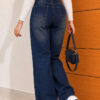 ⁦Wide-Leg Denim Pants with Belt Denim⁩ - الصورة ⁦4⁩