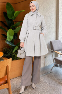 Alternative view of Belted Short Cashmere-Feel Coat Grey