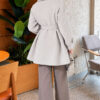 Belted Short Cashmere-Feel Coat Grey – Image 4