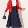 Belted Flared Voile Skirt Navy Blue - الصورة 2