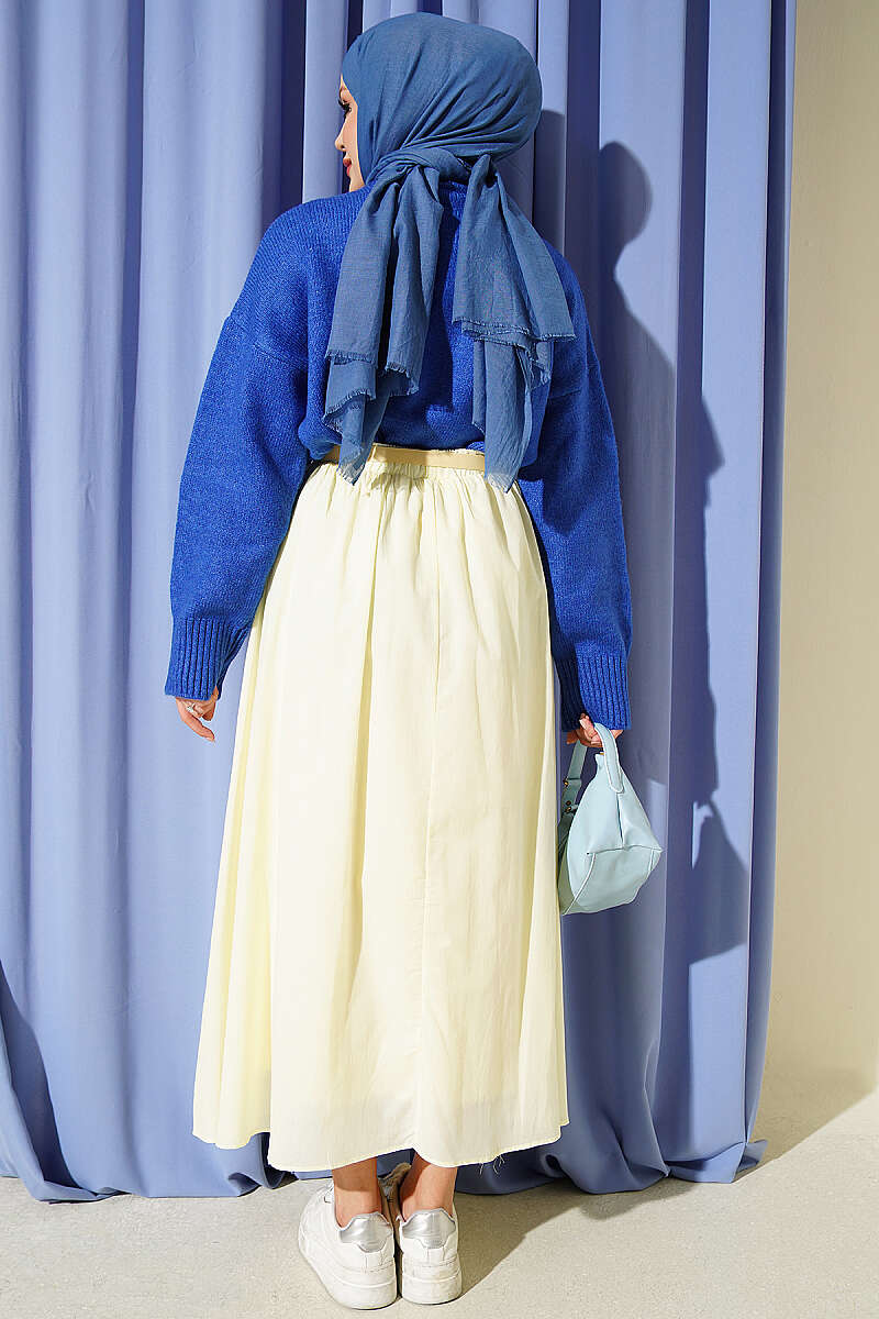 Belted Flared Voile Skirt Yellow - immagine 3