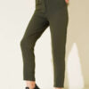 Belted Hook-and-Eye Fabric Trousers Khaki