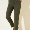 Belted Hook-and-Eye Fabric Trousers Khaki – Bild 2