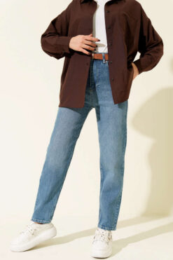 Alternative view of Belted Mom Jeans Pants Light Blue