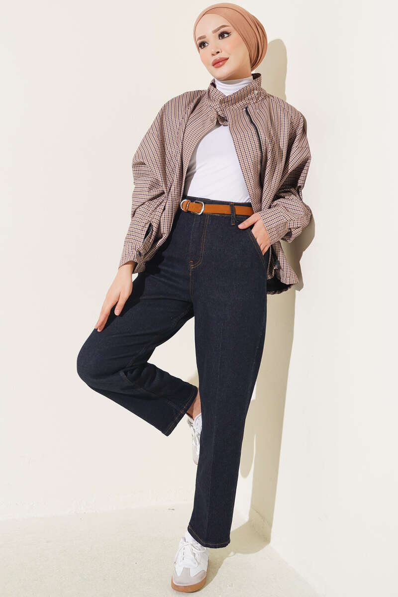 Belted Mom Fit Denim Pants Navy Blue – Bild 2