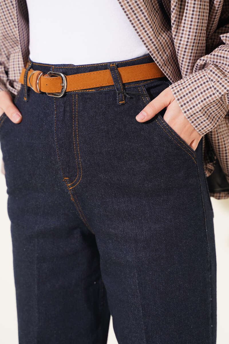 Belted Mom Fit Denim Pants Navy Blue – Bild 4
