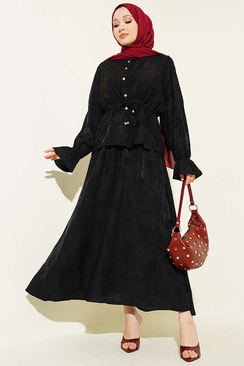 Hooded Low Shoulder Lounge Set Black - Imagen 6