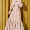 Self-Patterned Raglan Sleeve Dress Beige