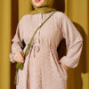 Self-Patterned Raglan Sleeve Dress Beige - Image 2