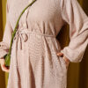 Self-Patterned Raglan Sleeve Dress Beige - Image 4