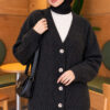 Self-Patterned French Terry Knit Cardigan Anthracite