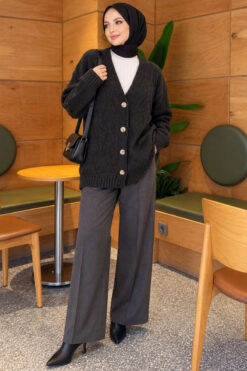 Alternative view of Self-Patterned French Terry Knit Cardigan Anthracite