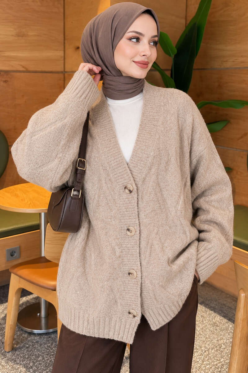 Self-Patterned French Terry Knit Cardigan Beige