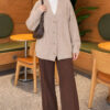 Self-Patterned French Terry Knit Cardigan Beige - Image 2