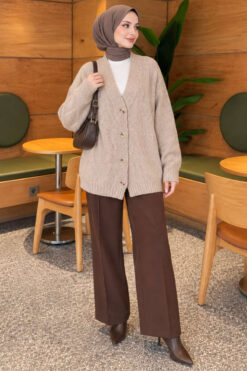 Alternative view of Self-Patterned French Terry Knit Cardigan Beige