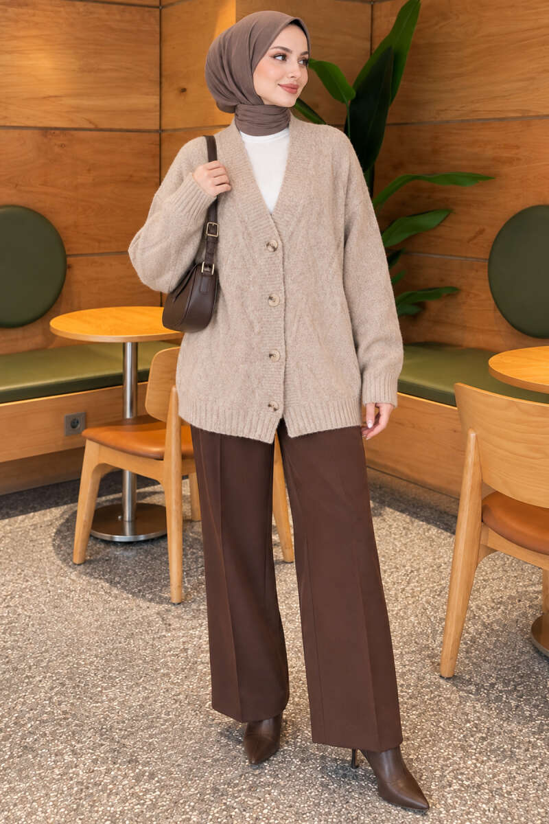 Self-Patterned French Terry Knit Cardigan Beige - Image 2