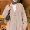Self-Patterned French Terry Knit Cardigan Beige - Image 3