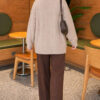 Self-Patterned French Terry Knit Cardigan Beige - Image 4