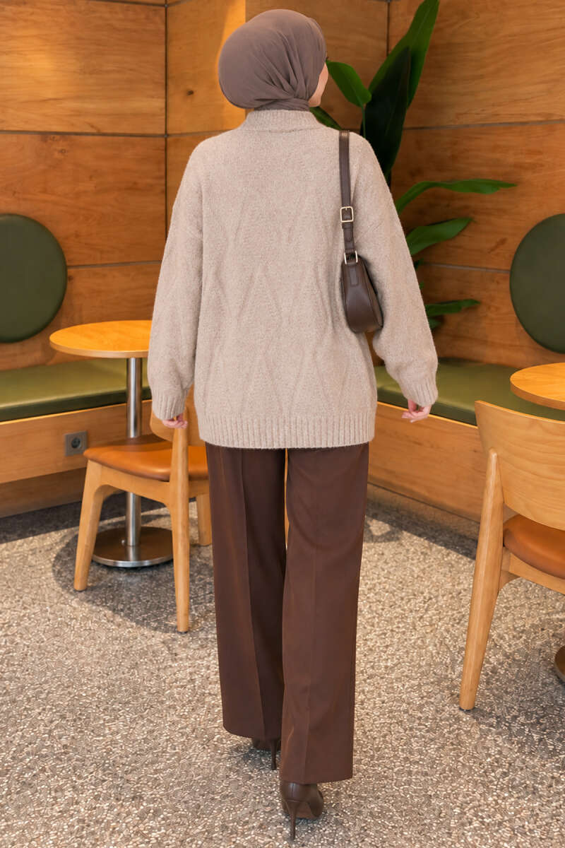Self-Patterned French Terry Knit Cardigan Beige - Image 4