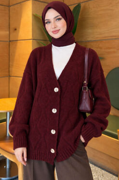 Self-Patterned French Terry Knit Cardigan Burgundy