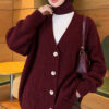 Self-Patterned French Terry Knit Cardigan Burgundy - immagine 2