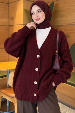 Alternative view of Self-Patterned French Terry Knit Cardigan Burgundy