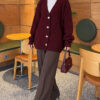 Self-Patterned French Terry Knit Cardigan Burgundy - immagine 3