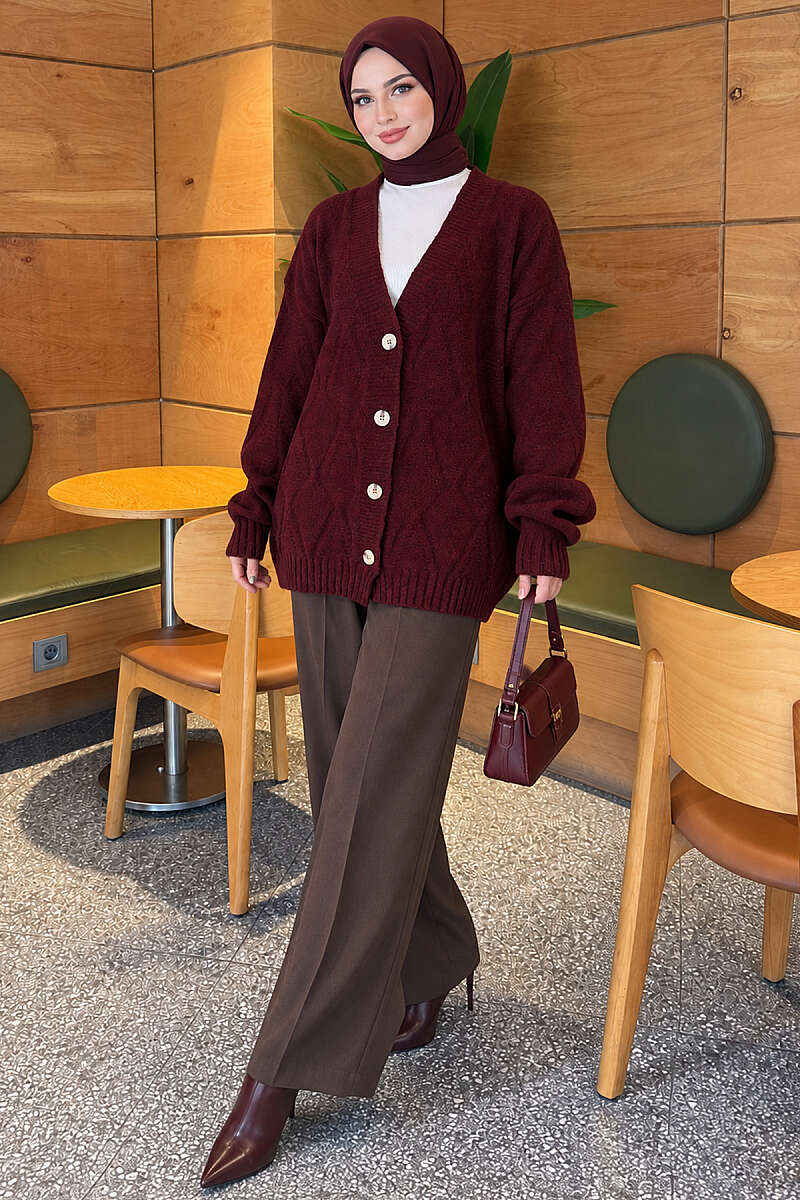 Self-Patterned French Terry Knit Cardigan Burgundy - immagine 3