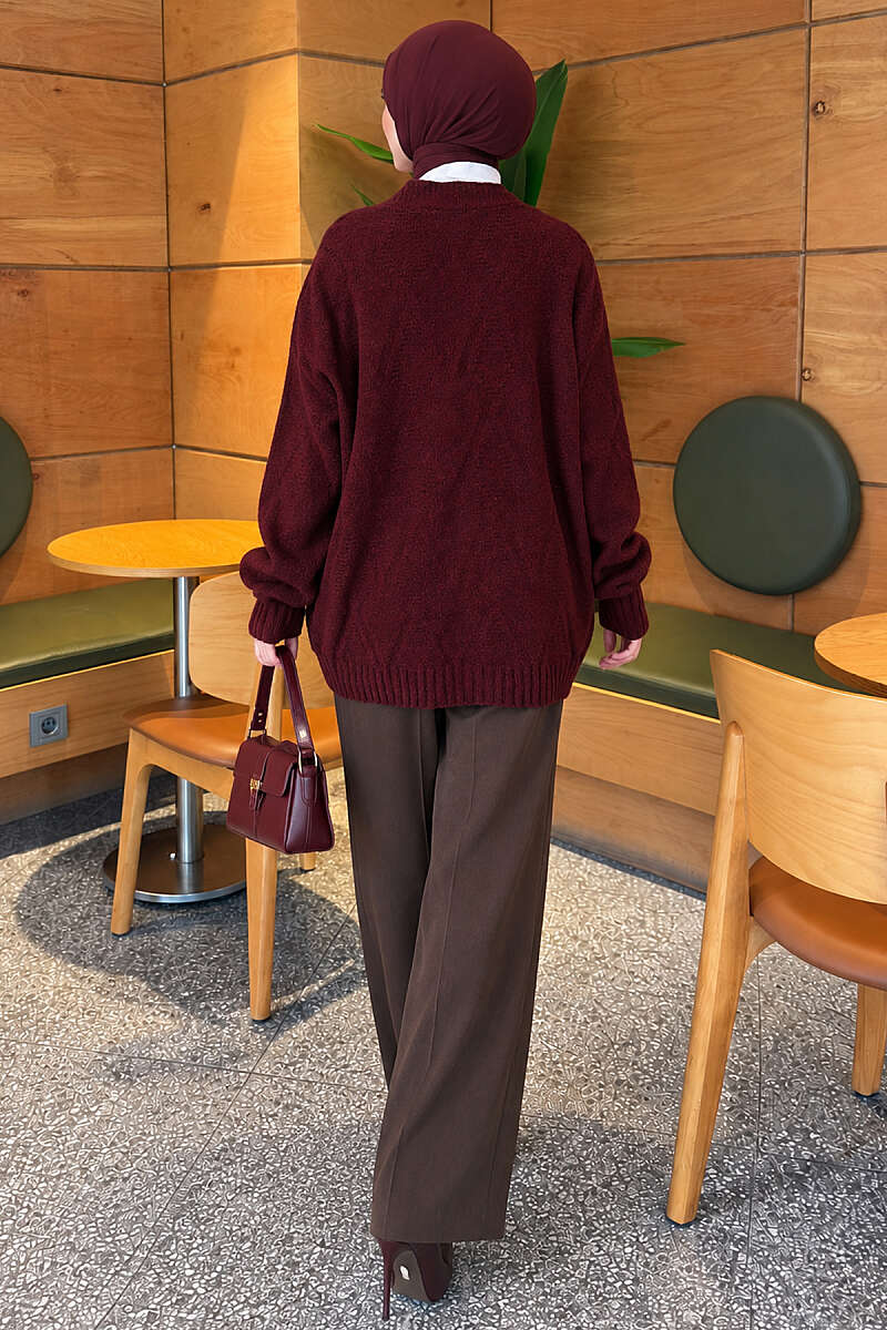 Self-Patterned French Terry Knit Cardigan Burgundy - immagine 4