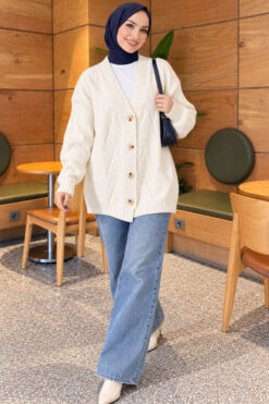 Alternative view of Self-Patterned French Terry Knit Cardigan Ecru