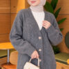 Self-Patterned French Terry Knit Cardigan Smoke
