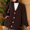 Self-Patterned French Terry Knit Cardigan Brown