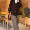 Self-Patterned French Terry Knit Cardigan Brown - immagine 2