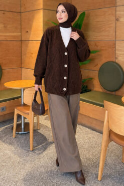 Alternative view of Self-Patterned French Terry Knit Cardigan Brown
