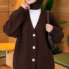 Self-Patterned French Terry Knit Cardigan Brown - immagine 3