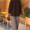 Self-Patterned French Terry Knit Cardigan Brown - immagine 4