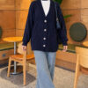 Self-Patterned French Terry Knit Cardigan Navy Blue - immagine 2