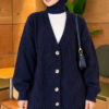 Self-Patterned French Terry Knit Cardigan Navy Blue - immagine 3