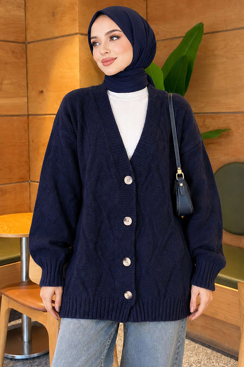 Self-Patterned French Terry Knit Cardigan Navy Blue - immagine 3
