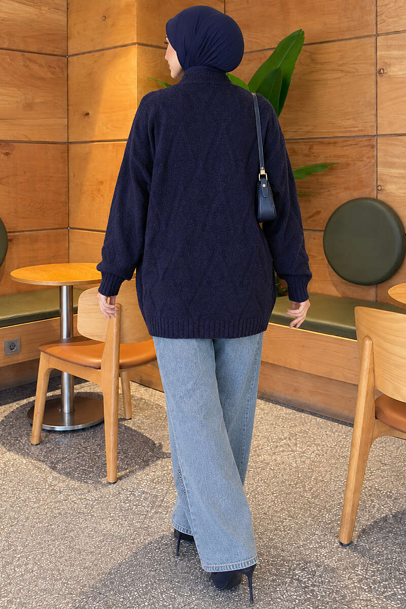 Self-Patterned French Terry Knit Cardigan Navy Blue - immagine 4