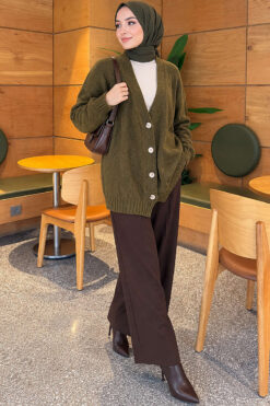 Alternative view of Self-Patterned French Terry Knit Cardigan Oil Green