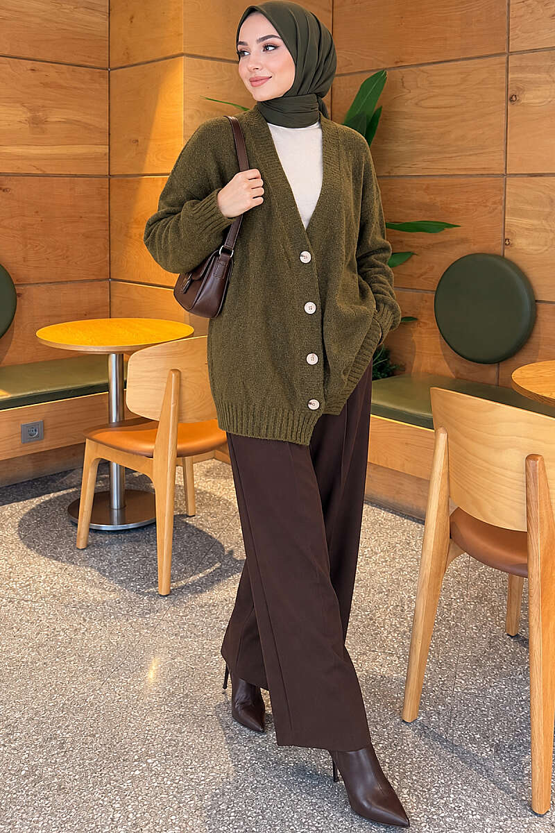 Self-Patterned French Terry Knit Cardigan Oil Green - immagine 2
