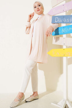 Alternative view of Self-Belted Basic Cardigan Beige