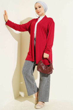 Alternative view of Self-Belted Basic Cardigan Burgundy