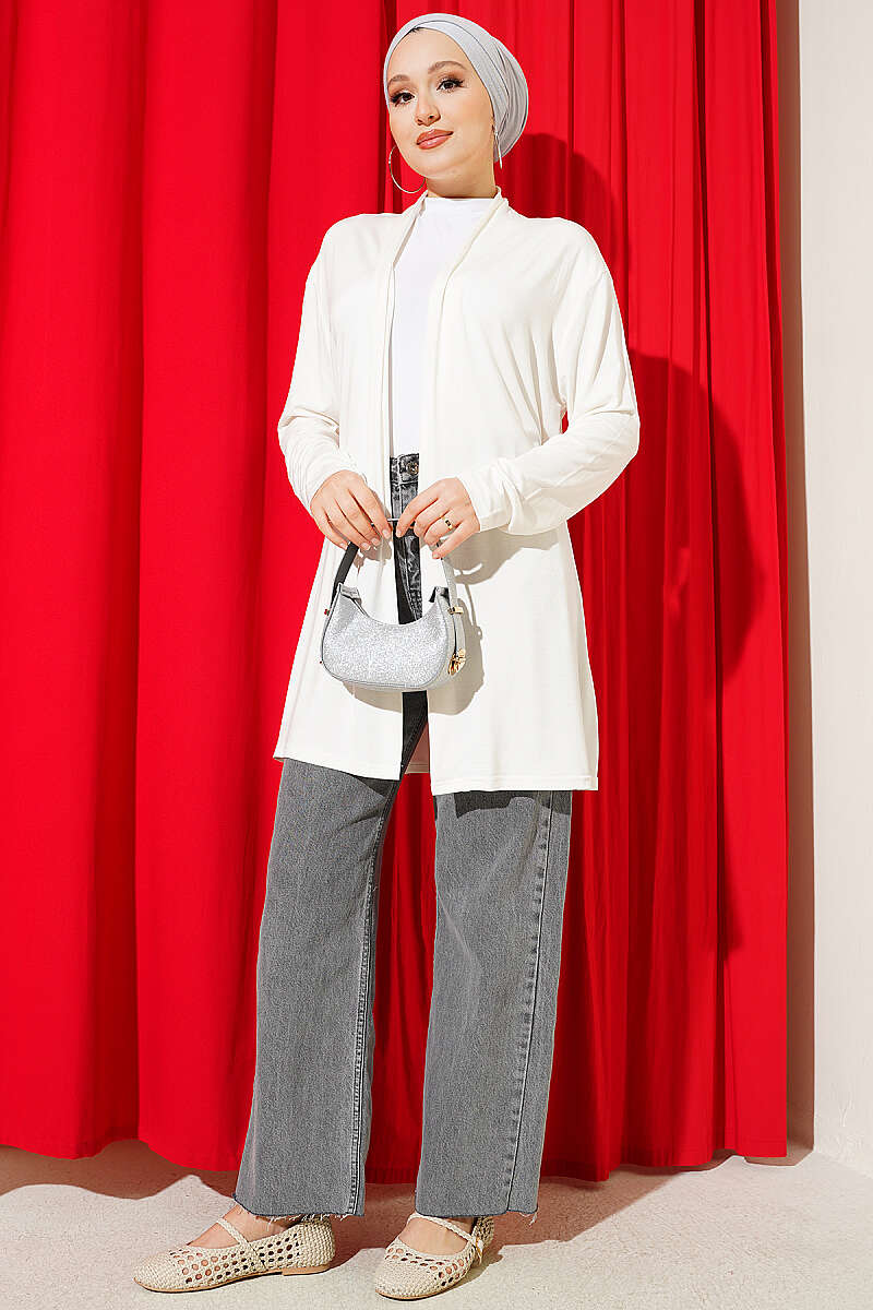 Self-Belted Basic Cardigan Ecru – Image 2