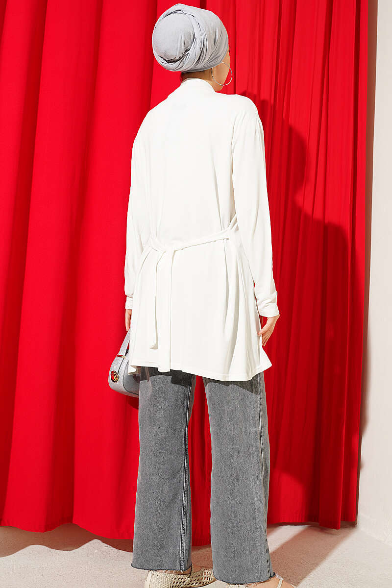 Self-Belted Basic Cardigan Ecru – Image 3